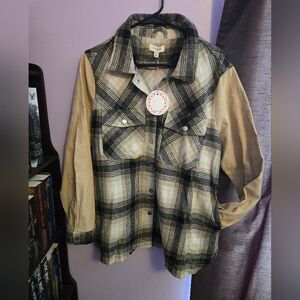 Umgee L Black and Cream Plaid Shacket